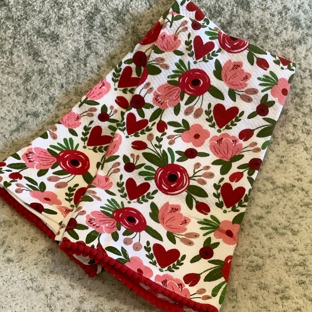Valentine's Day Hearts Floral Colordrift Kitchen Towels NWT set of 2 cotton - Picture 6 of 16